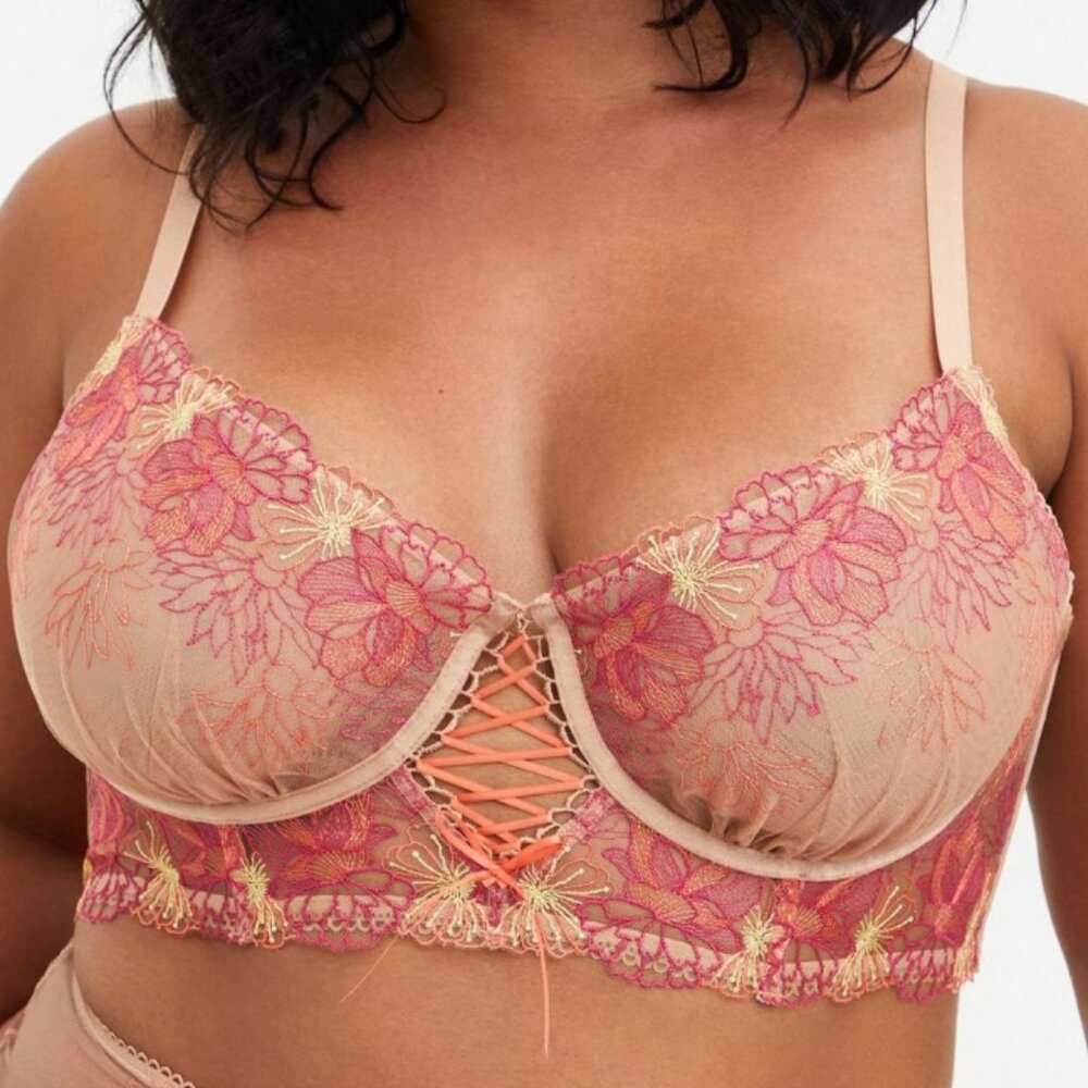 TORRID MULTICOLOR FLORAL MESH EMBROIDERED UNDERWIRE BRA